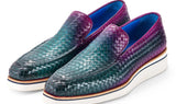 Paul Parkman Men's Smart Casual Woven Leather Loafers in Green & Purple