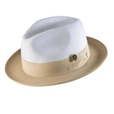Montique Malik Straw Color Block Fedora in Beige