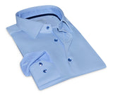 Joshua// Cotton Knit-Stretch Button-Up Shirt With Contrast Details // Blue // Tailored Fit (Fitted)