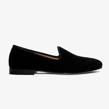 Men's Black Velvet Slipper II With Black Grosgrain Stripe