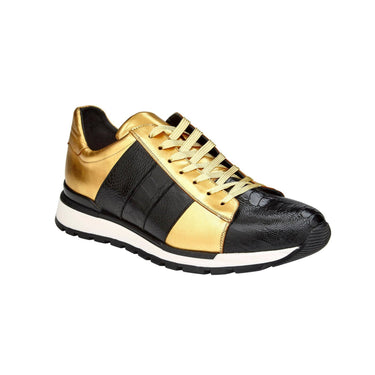 Belvedere Blake in Black / Gold Color Block Exotic Skin Sneakers