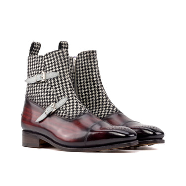 DapperFam Octavian in Houndstooth / Light Grey / Burgundy Sartorial, Kid Suede and Patina