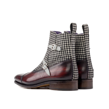 DapperFam Octavian in Houndstooth / Light Grey / Burgundy Sartorial, Kid Suede and Patina