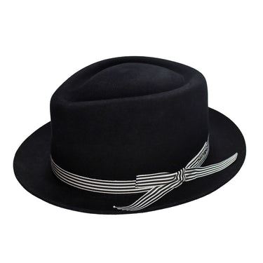 Fernandez y Roche Irving in Black Diamond Crown Wool Fedora Made in Spain in Black