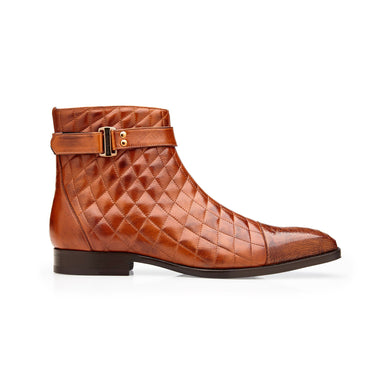 Belvedere Libero in Antique Almond Genuine Ostrich Leg and Quilted Leather Boots in Antique Almond