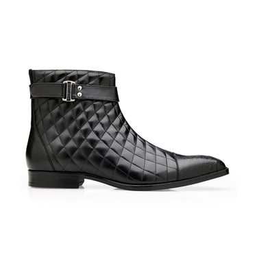 Belvedere Libero in Black Genuine Ostrich Leg and Quilted Leather Boots in Black