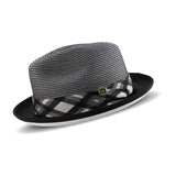 Montique Domino Effect Pinch Front Straw Fedora in Black