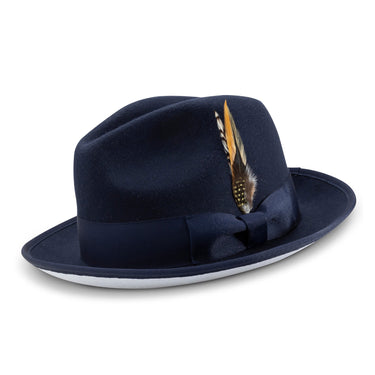 Montique Diplomat White Bottom Wool Fedora in Navy Blue White
