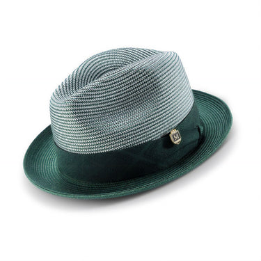 Montique Riviera Pinch Front Straw Fedora in Emerald #color_ Emerald