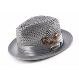Montique Fairmont Pinch Front Polybraid Straw Fedora in Grey