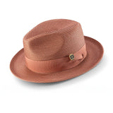 Montique Belmont Pinch Front Polybraid Straw Fedora in Cognac
