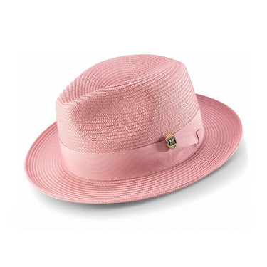 Montique Belmont Pinch Front Polybraid Straw Fedora in Rose