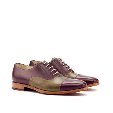 DapperFam Rafael in Burgundy / Olive Men's Italian Leather Oxford in Burgundy / Olive