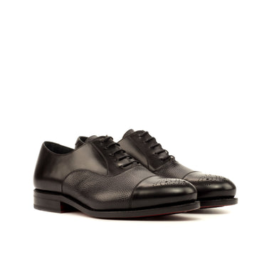 DapperFam Rafael in Black Men's Italian Leather & Italian Pebble Grain Leather Oxford in Black