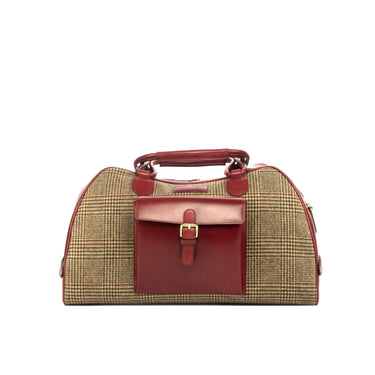 DapperFam Luxe Men's Travel Duffle in Tweed Sartorial & Red Leather in #color_