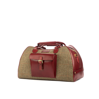 DapperFam Luxe Men's Travel Duffle in Tweed Sartorial & Red Leather in #color_
