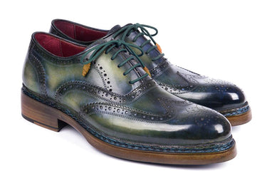 Paul Parkman Triple Leather Sole Wingtip Brogues in Green & Blue