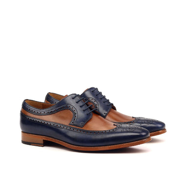 DapperFam Zephyr in Med Brown / Dark Brown / Navy Men's Italian Leather Longwing Blucher in Med Brown / Dark Brown / Navy