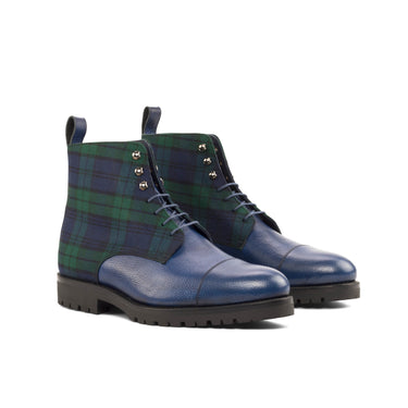 DapperFam Garrison in Blackwatch / Navy Men's Sartorial & Italian Full Grain Leather Jumper Boot in Blackwatch / Navy
