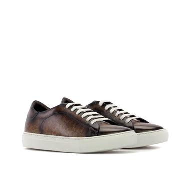 DapperFam Rivale in Brown Men's Hand-Painted Patina Trainer in Brown D - Standard Width #color_ Brown D - Standard Width