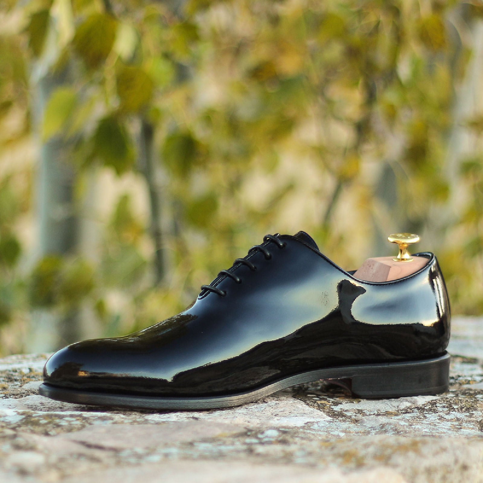 Giuliano in Black Men's Italian Patent Leather Whole Cut by DapperFam Black / 16.5 / D