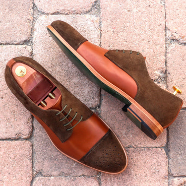 DapperFam Vero in Med Brown / Khaki Men's Italian Leather & Lux Suede Derby in Med Brown / Khaki