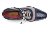 Paul Parkman Men's Hand-Painted Suede Captoe Oxfords in Navy & Beige