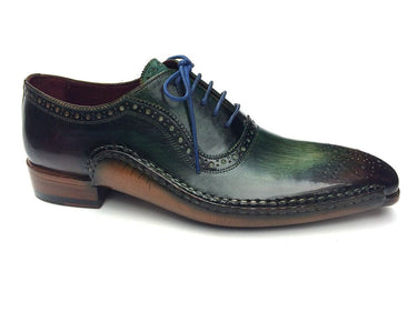 Paul Parkman Men's Hand-Painted Medallion Toe Leather Oxfords in Green & Purple