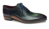 Paul Parkman Men's Hand-Painted Medallion Toe Leather Oxfords in Green & Purple