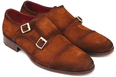 Paul Parkman Men's Suede Captoe Double Monkstraps in Camel