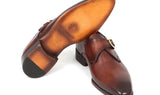 Paul Parkman Men's Hand-Painted Leather Monkstraps in Brown & Camel