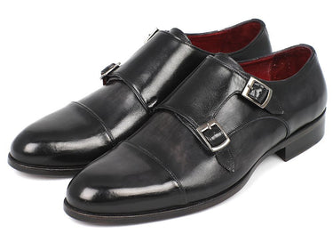 Paul Parkman Men's Leather Double Monkstraps in Gray & Black