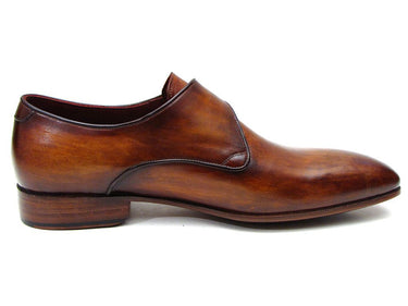 Paul Parkman Men's Handmade Leather Single Monkstraps in Brown