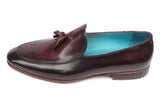 Paul Parkman Men's Hand-Painted Leather Tassel Loafers in Black & Purple