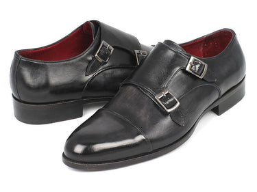 Paul Parkman Men's Leather Double Monkstraps in Gray & Black