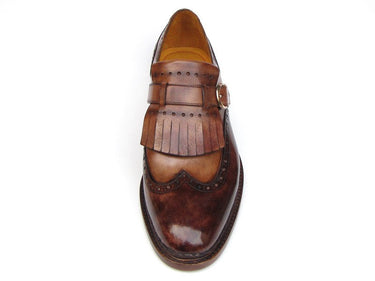 Paul Parkman Men's Hand-Painted Leather Wingtip Monkstrap Brogues in Brown