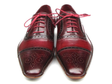 Paul Parkman Men's Side Handsewn Leather Captoe Oxfords in Red / Bordeaux