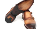 Paul Parkman Men's Hand-Painted Leather Double Monkstraps in Brown & Camel