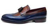 Paul Parkman Men's Leather Kiltie Tassel Loafers in Navy & Tobacco