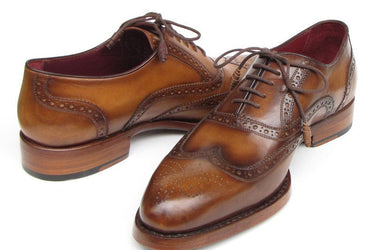 Paul Parkman Men's Hand-Painted Leather Wingtip Oxfords in Tobacco