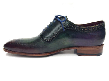 Paul Parkman Men's Hand-Painted Medallion Toe Leather Oxfords in Green & Purple