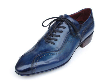 Paul Parkman Men's Hand-Painted, Handmade Lace-Up Casual Shoes in Blue