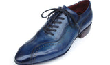 Paul Parkman Men's Hand-Painted, Handmade Lace-Up Casual Shoes in Blue