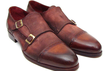 Paul Parkman Men's Suede Double Monkstraps in Antique Brown