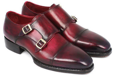 Paul Parkman Men's Hand-Welted Captoe Monkstraps in Purple & Burgundy