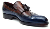 Paul Parkman Men's Leather Kiltie Tassel Loafers in Navy & Tobacco