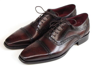 Paul Parkman Men's Hand-Painted Leather Captoe Oxfords in Bordeaux & Brown