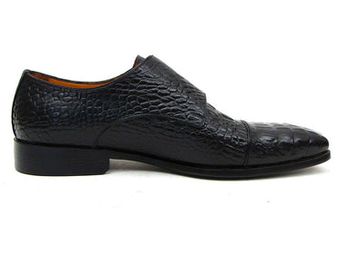 Paul Parkman Men's Croco-Embossed Leather Double Monkstraps in Black