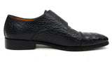 Paul Parkman Men's Croco-Embossed Leather Double Monkstraps in Black
