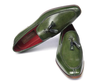 Paul Parkman Men's Hand-Painted Leather Tassel Loafers in Green